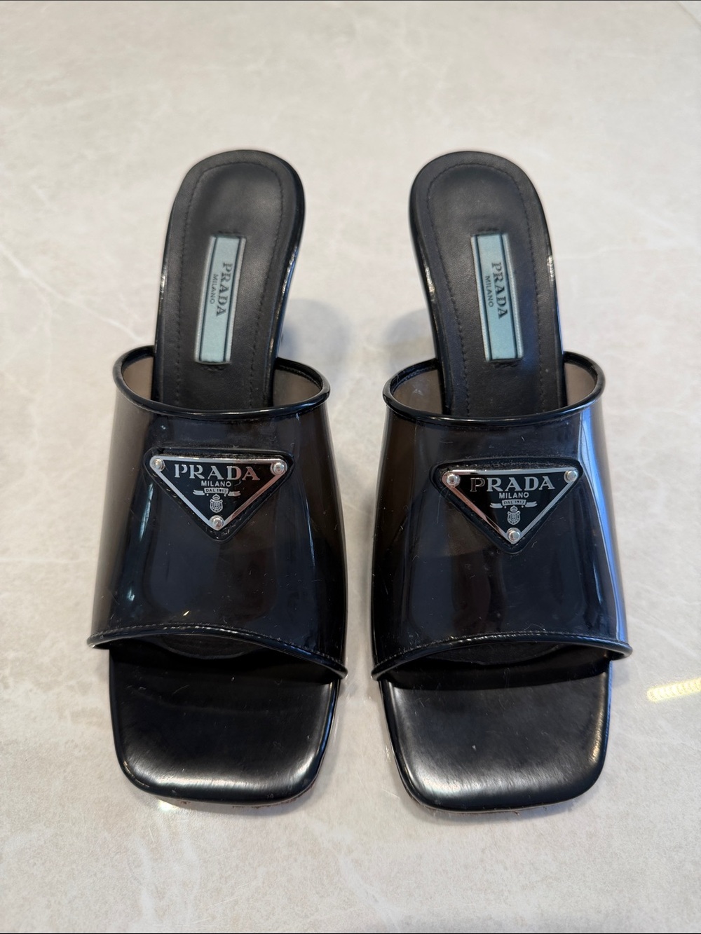 Prada Black Patent Leather Kitten Heel Mules - Picture 2 of 4